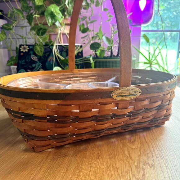 Longaberger 1998 Traditions Collection Hospitality Basket + Liners Green
